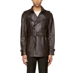 Men's Double Breasted Lamb Leather Belted Waist Coat Classic Style