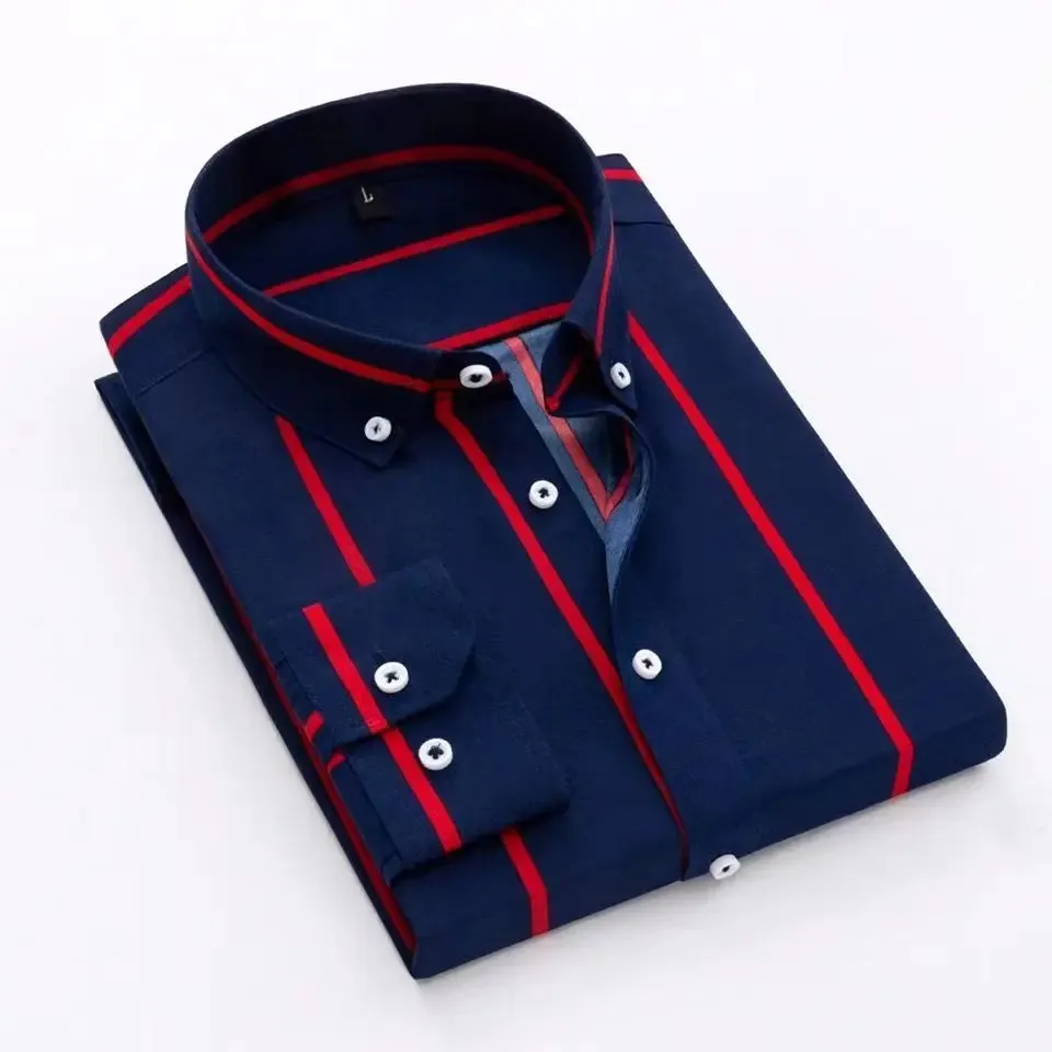 Men's Slim Fit Printed Plaid Long Sleeve Shirt