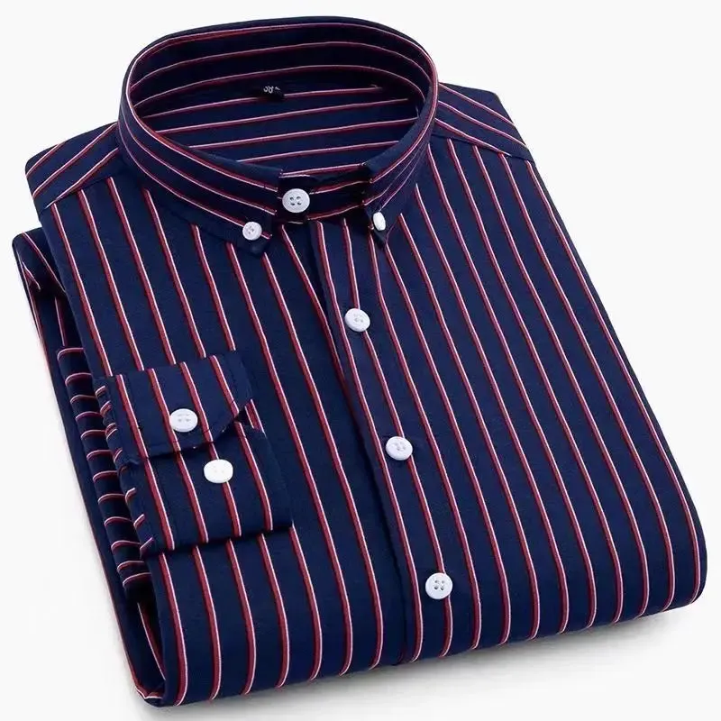 Men's Slim Fit Printed Plaid Long Sleeve Shirt