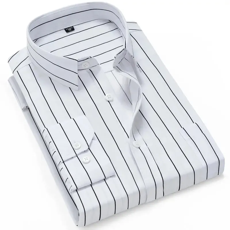 Men's Slim Fit Printed Plaid Long Sleeve Shirt