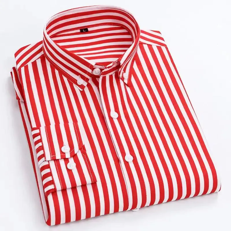 Men's Slim Fit Printed Plaid Long Sleeve Shirt