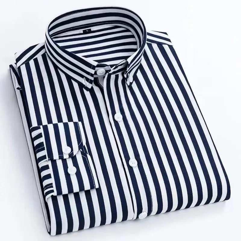 Men's Slim Fit Printed Plaid Long Sleeve Shirt