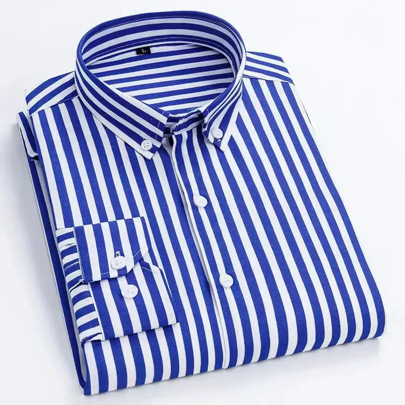 Men's Slim Fit Printed Plaid Long Sleeve Shirt
