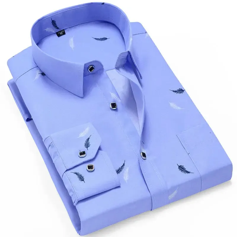 Men's Slim Fit Printed Plaid Long Sleeve Shirt