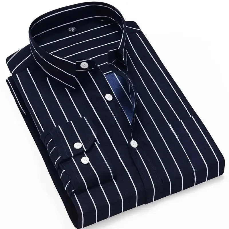 Men's Slim Fit Printed Plaid Long Sleeve Shirt