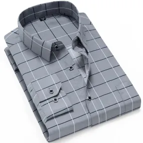 Men's Slim Fit Printed Plaid Long Sleeve Shirt