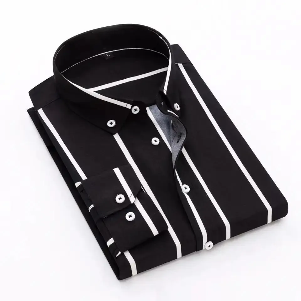 Men's Slim Fit Printed Plaid Long Sleeve Shirt