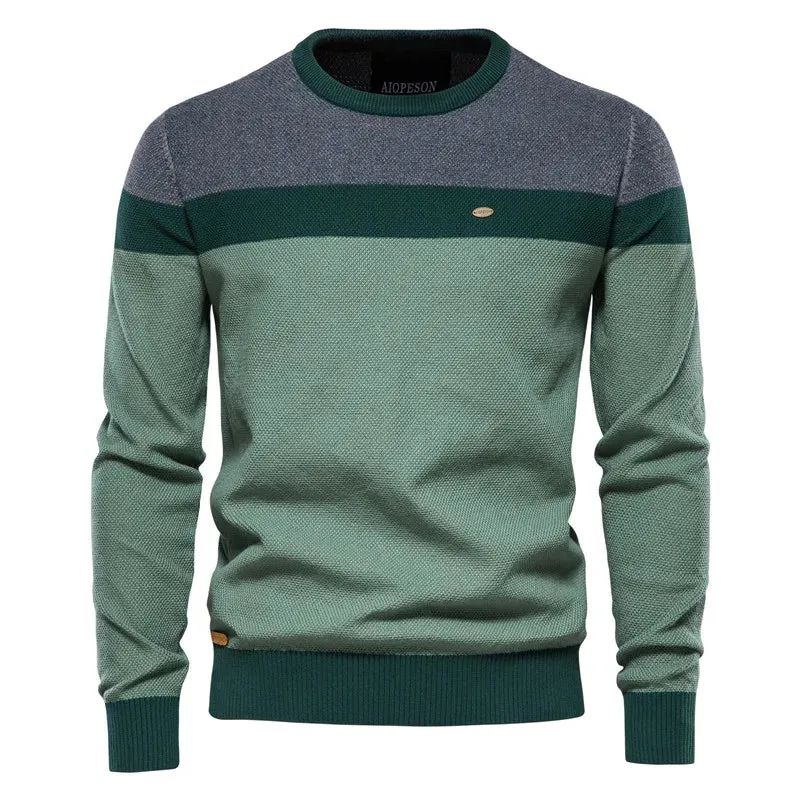 Mens Solid Strip Two Tone Quality Knitted Jumper