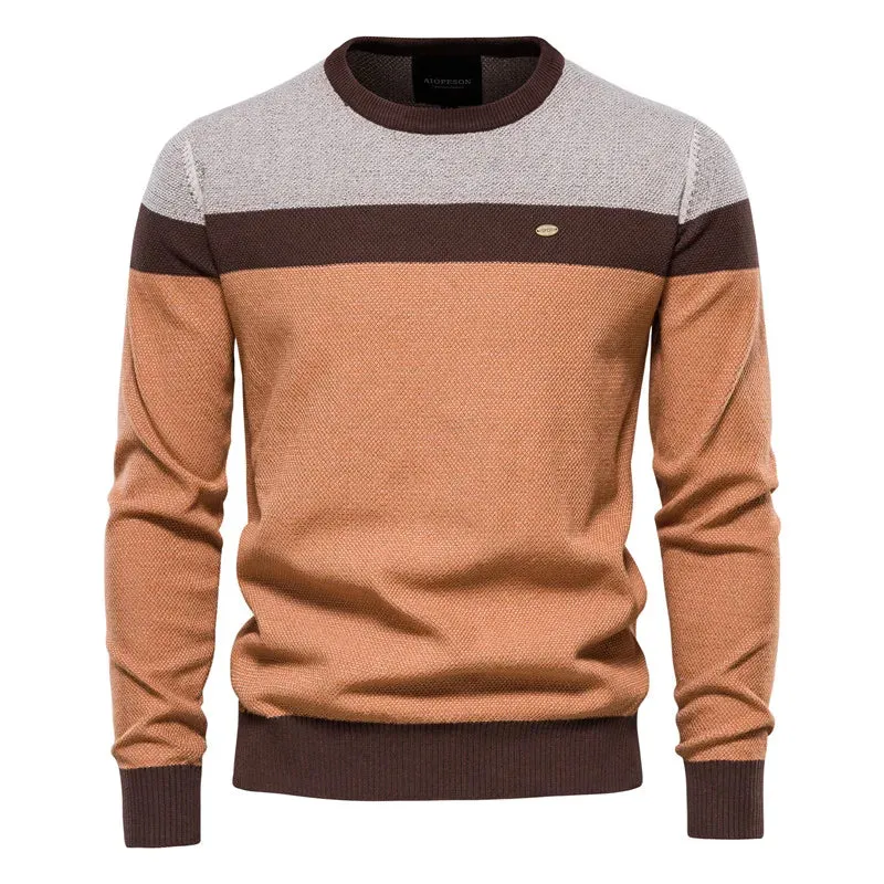 Mens Solid Strip Two Tone Quality Knitted Jumper