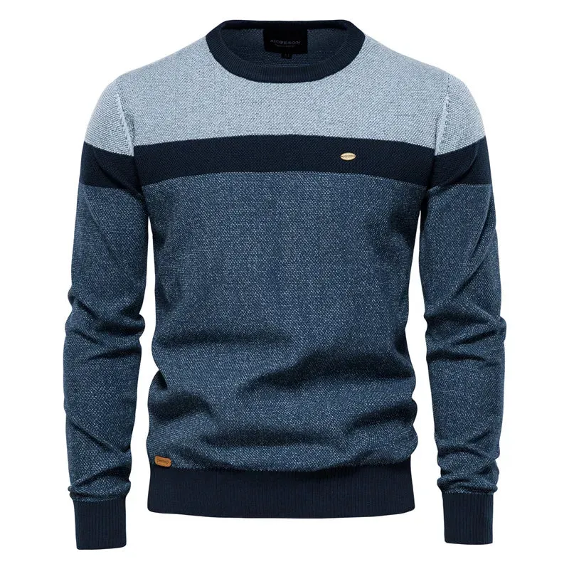 Mens Solid Strip Two Tone Quality Knitted Jumper