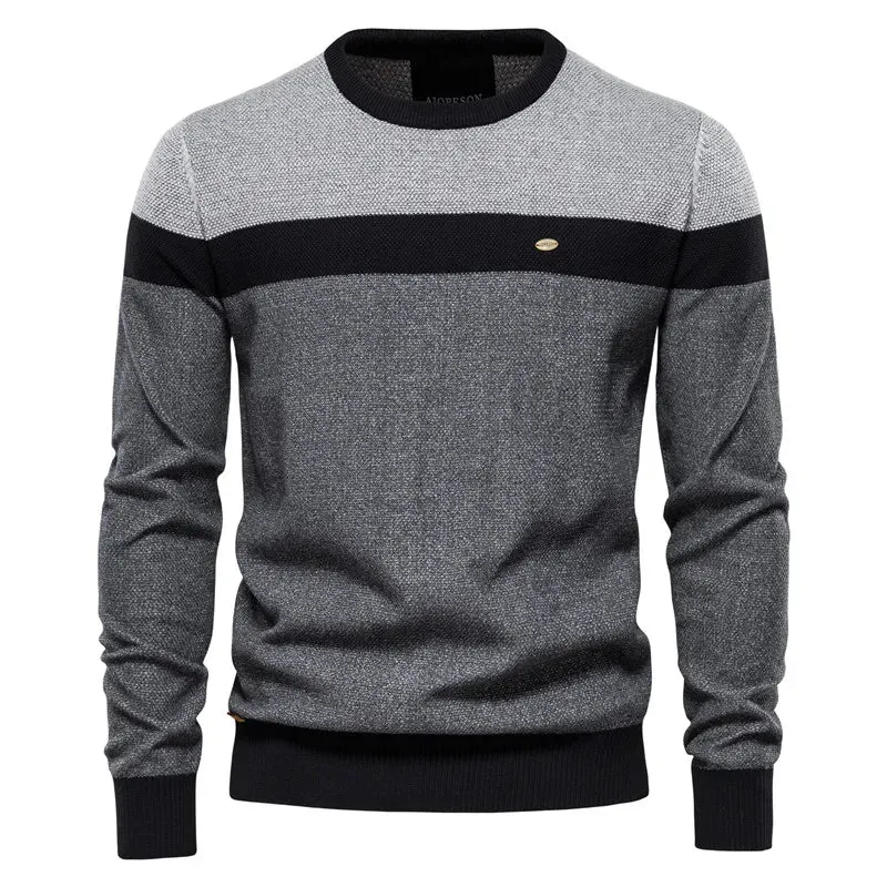 Mens Solid Strip Two Tone Quality Knitted Jumper