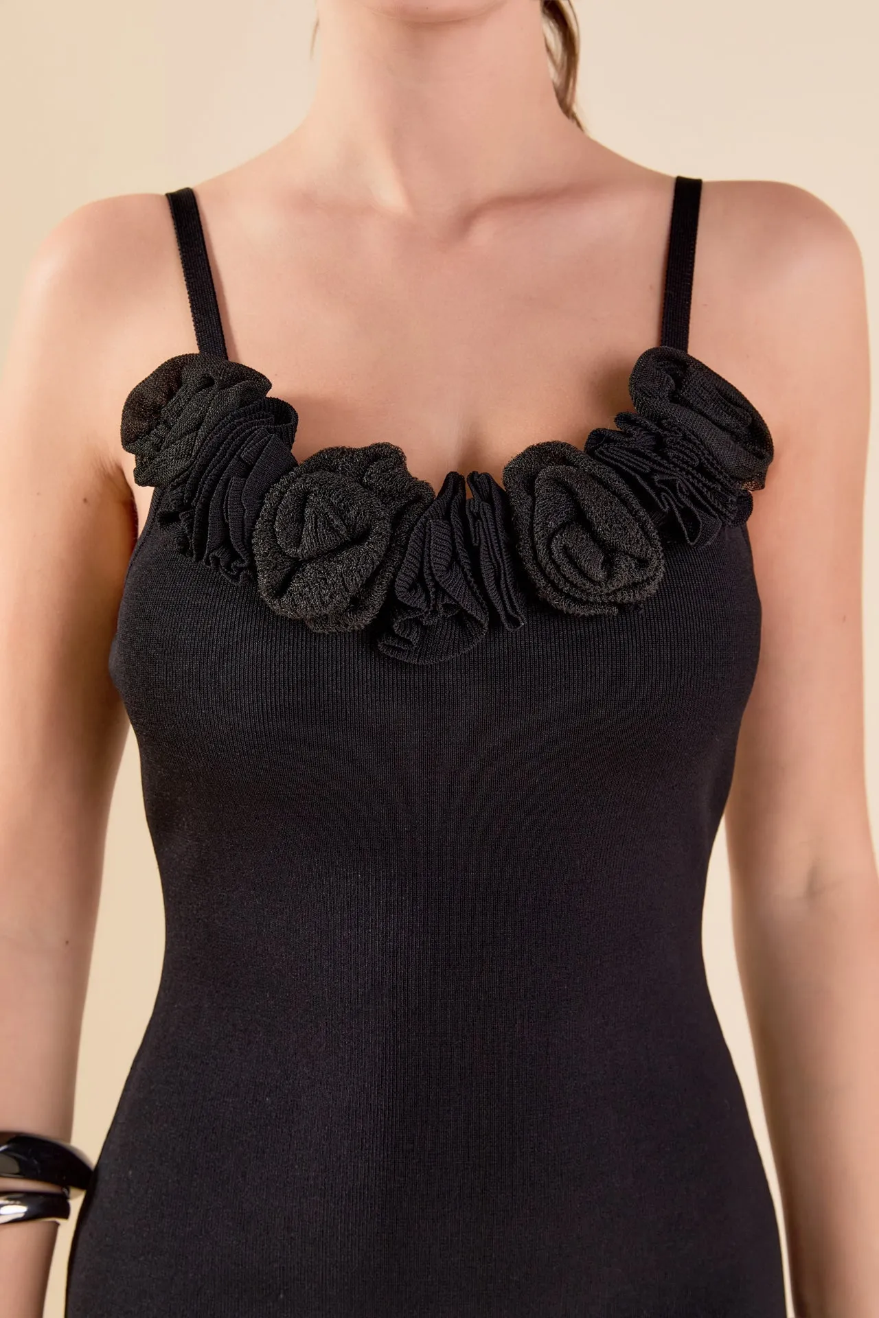 Mixed 3D Flower Knit Maxi Dress