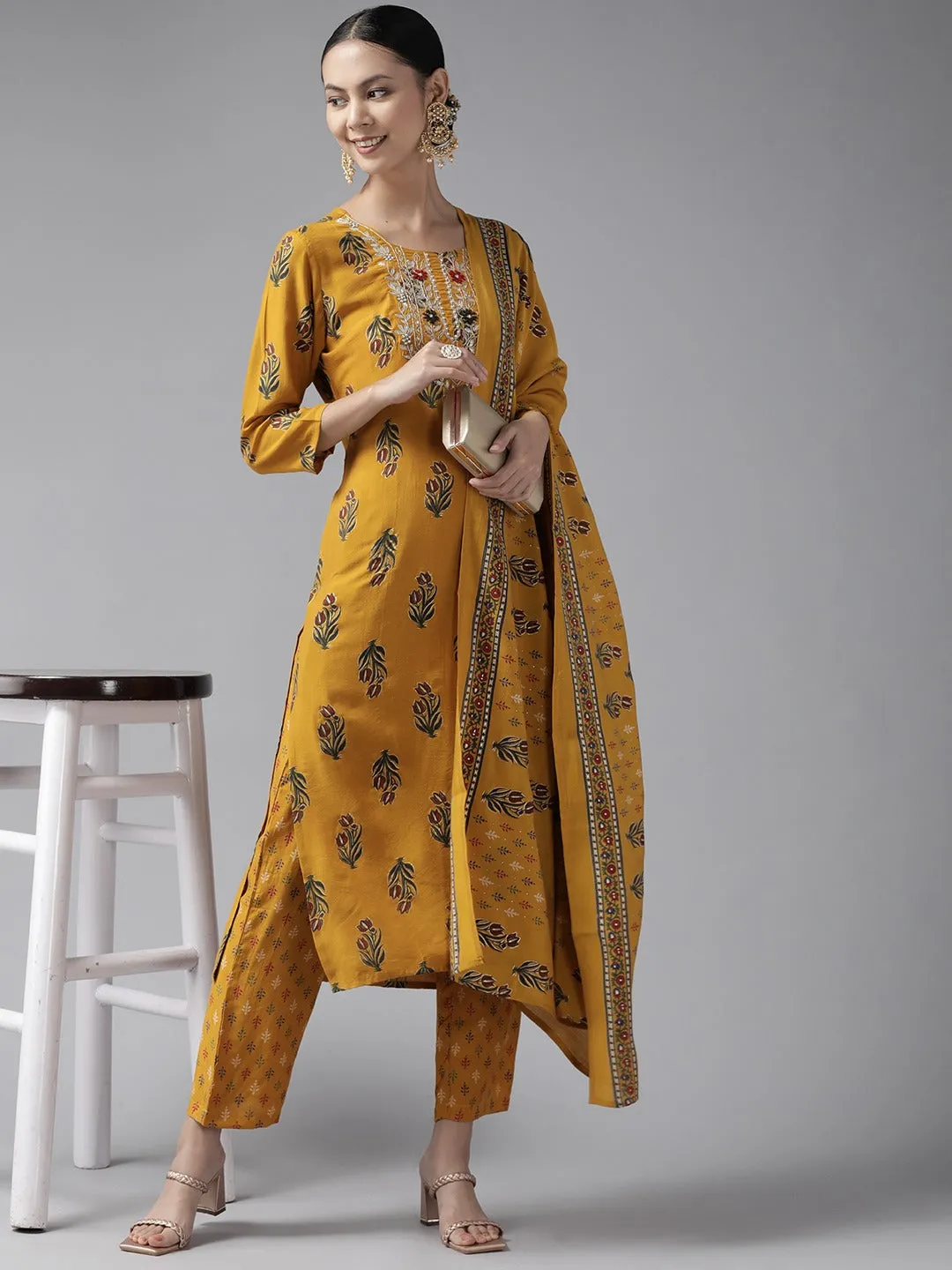 Mustard Embroidered Dupatta Set