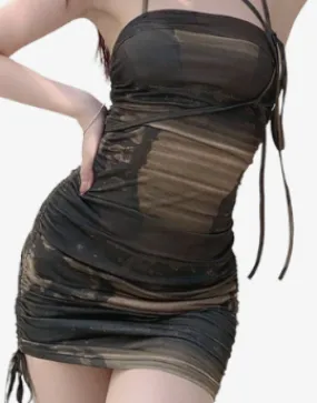 Mystic Shroud Ruched Mini Dress - Grunge Fairycore Bodycon cyber goth clothing Cyberpunk Clothing Dark Academia Cyber Fashion Edgy Clothing Alt Clothing Egirl Y2k Top