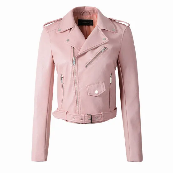 Natalie Faux Leather Cropped Motorcycle Jackets - 5 Colors