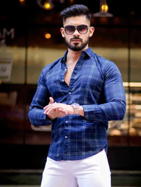 Navy Blue Angel Checkered Cotton Shirt
