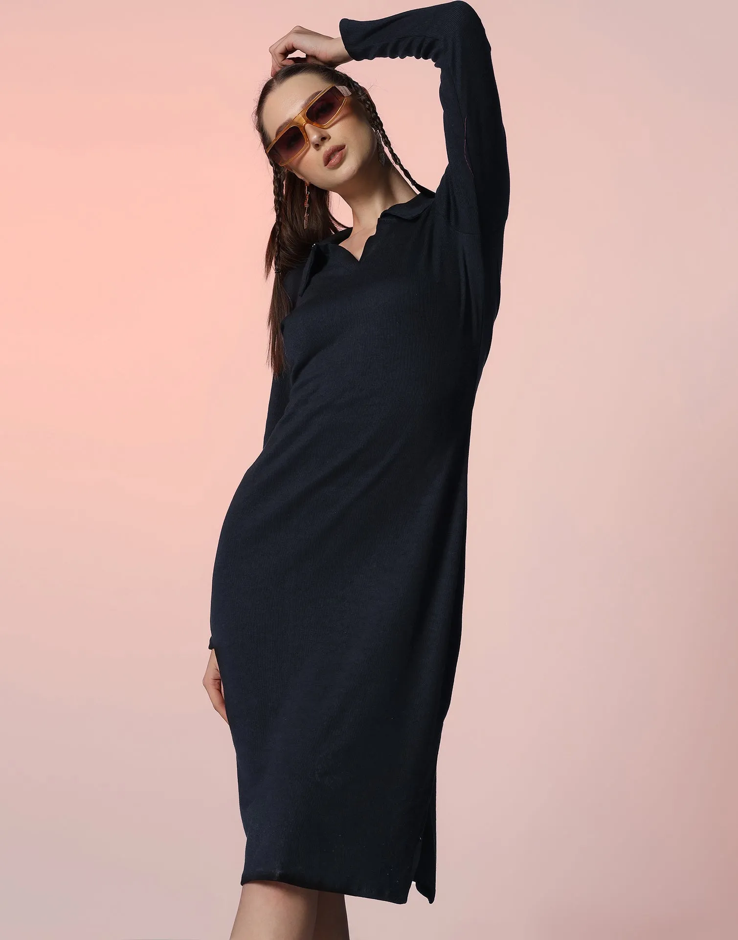 Navy Blue Lycra Bodycon Dress