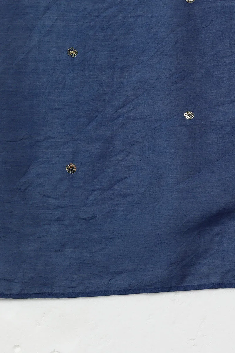 Navy Blue Silk Blend Solid Kurta Trousers With Dupatta