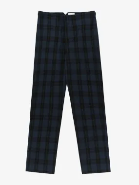 Navy plaid nylon trousers