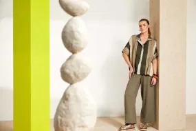 Naya Wide leg Crop Trouser With Slit Army