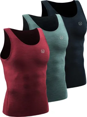 NELEUS Men's 3 Pack Compression Tank Top Tight Muscle Shirts,5074,Light Green/Slate Gray/Red,US S,EU M