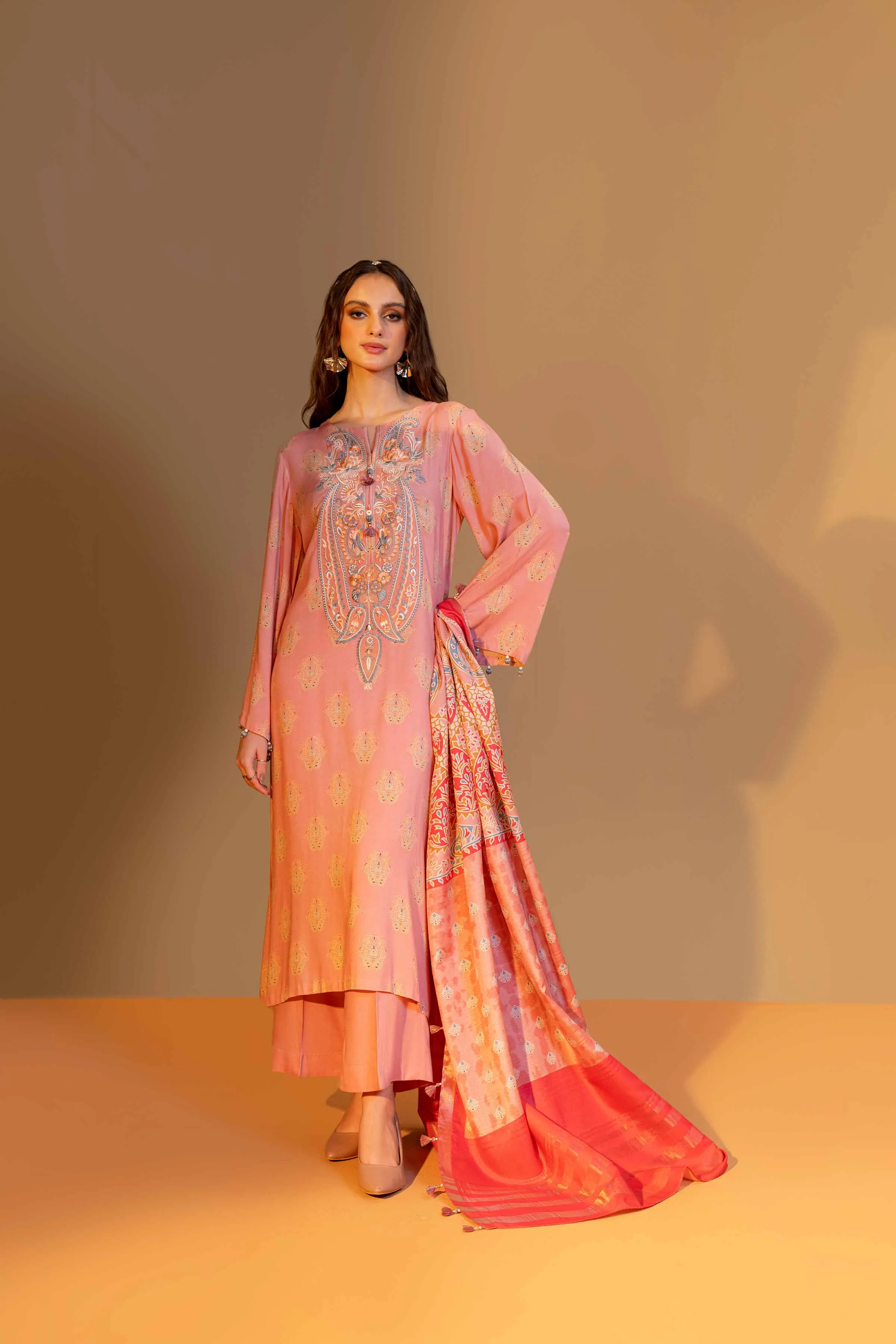 Nishat Linen Silk Collection – 3 Piece - Printed Embroidered Suit - 42306468