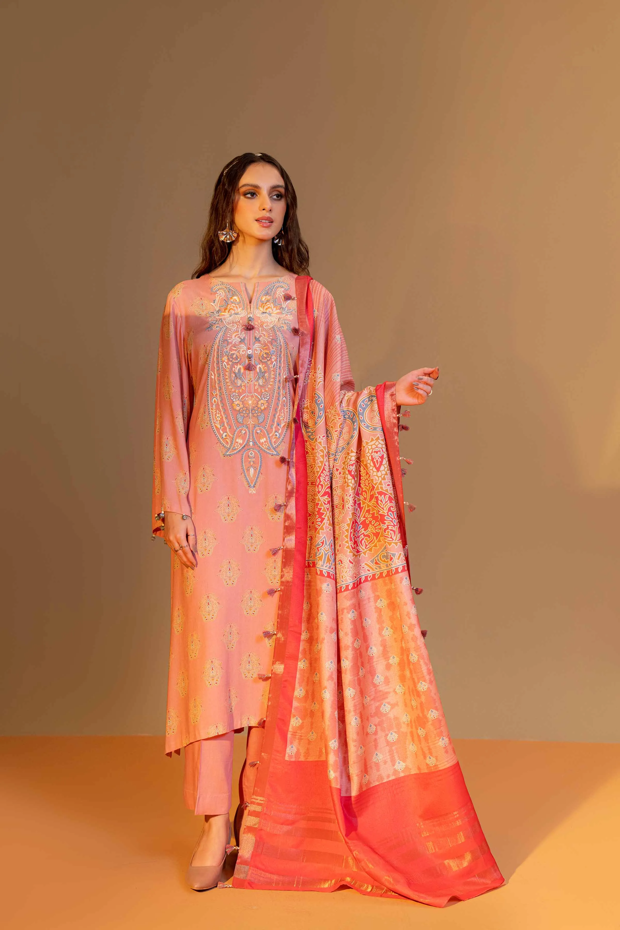 Nishat Linen Silk Collection – 3 Piece - Printed Embroidered Suit - 42306468