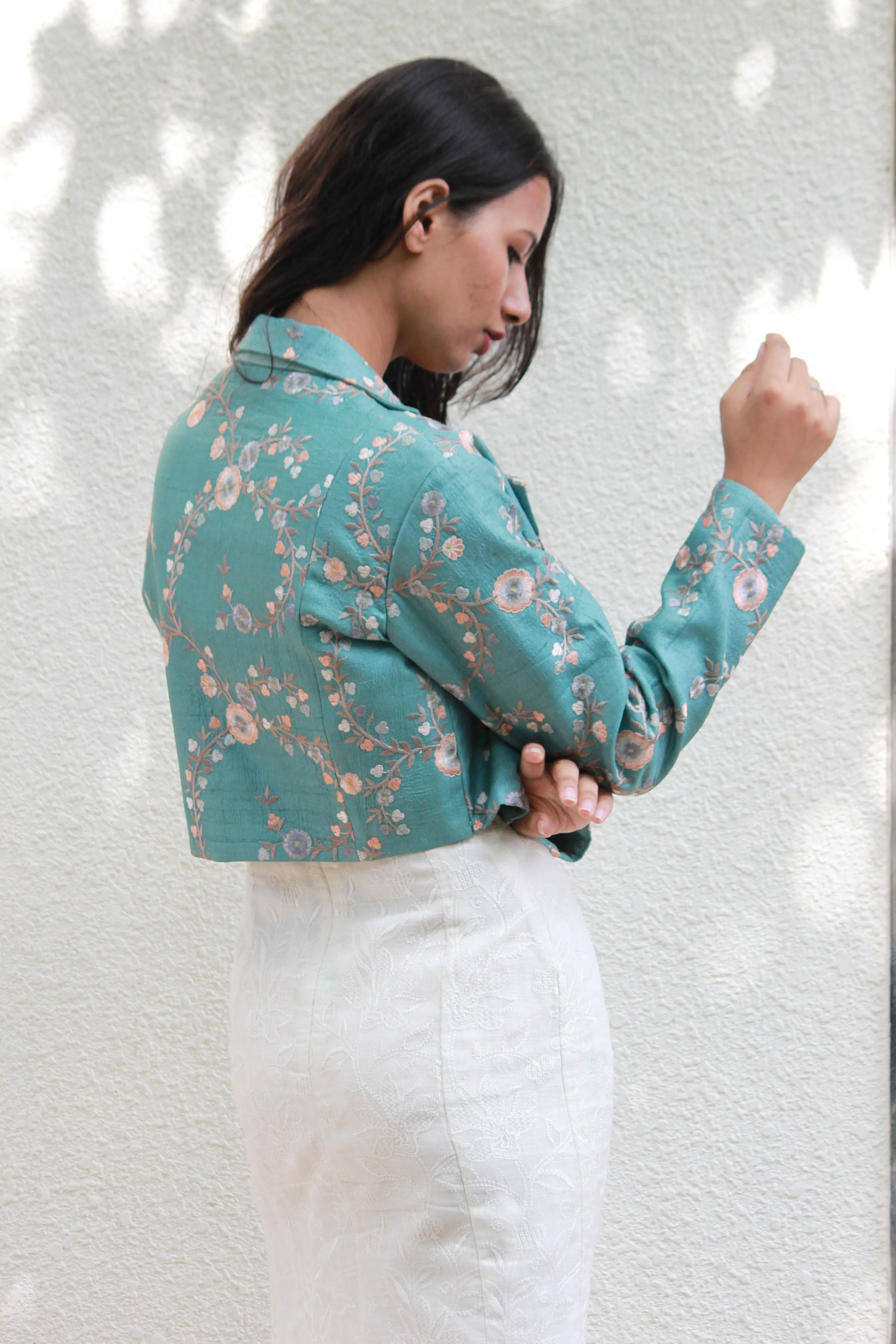 Nyx Tussar Embroidered Cropped Jacket