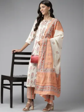Off White Ethnic Motif Printed Dupatta Set