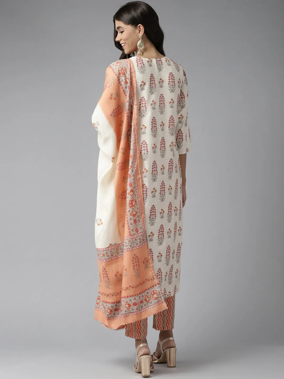 Off White Ethnic Motif Printed Dupatta Set