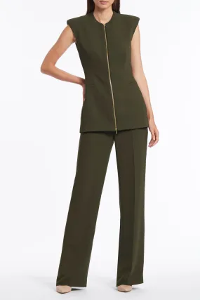 OLIVE FASHIONABLY ZIPPED GILET JACKET