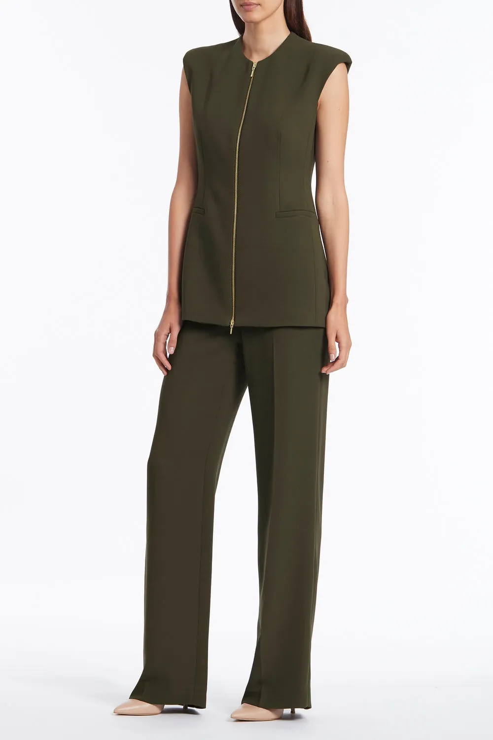 OLIVE FASHIONABLY ZIPPED GILET JACKET