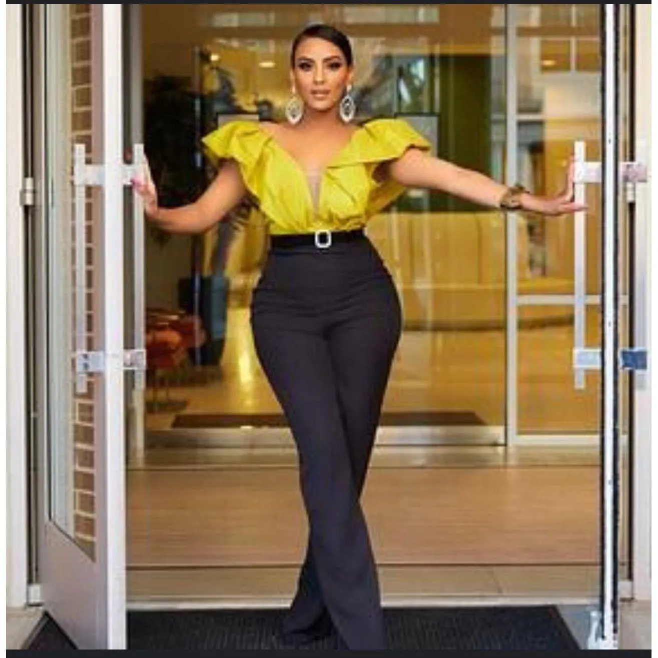 Open Neck Puff Shoulder Bodycon Jumpsuit