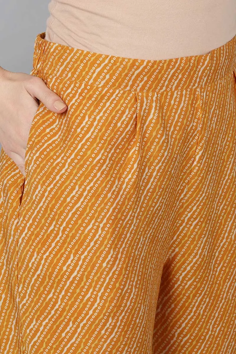 Orange Silk Blend Bandhani Straight Kurta Trousers With Dupatta