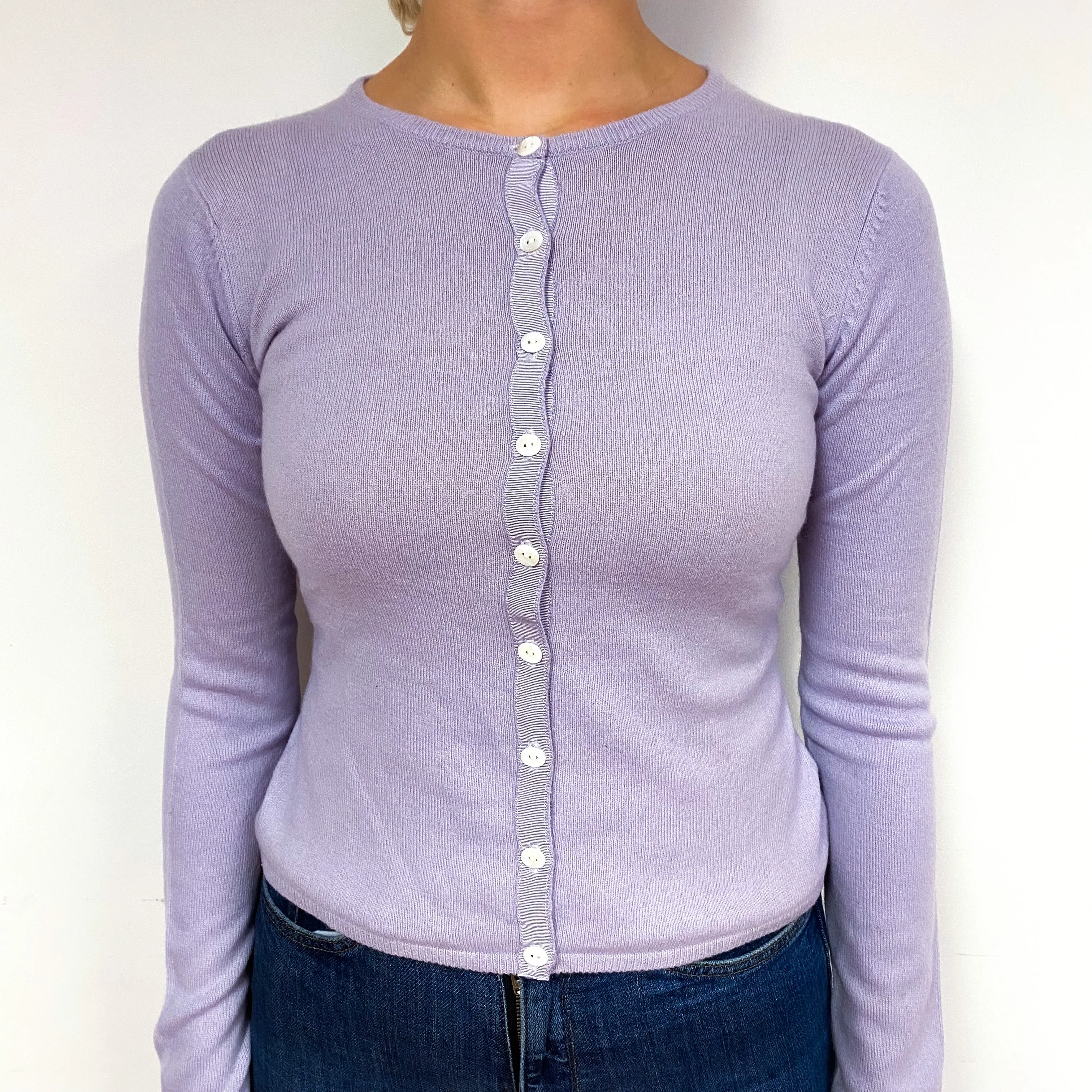 Pale Purple Cashmere Crew Neck Cardigan Small