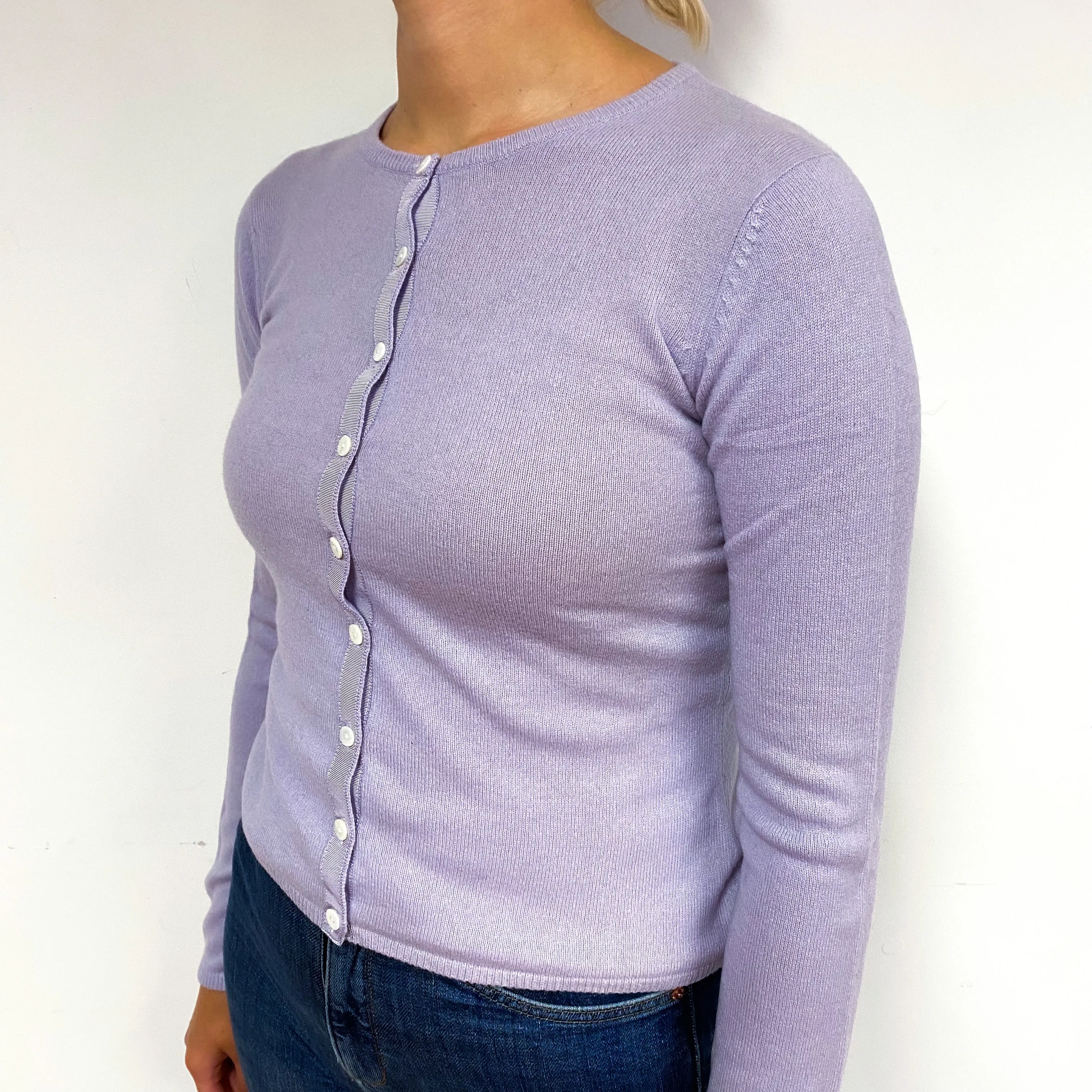 Pale Purple Cashmere Crew Neck Cardigan Small