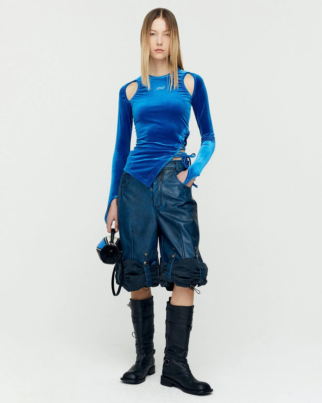 PARACHUTE GEAR FAUX LEATHER PANTS apa771w(BLUE)