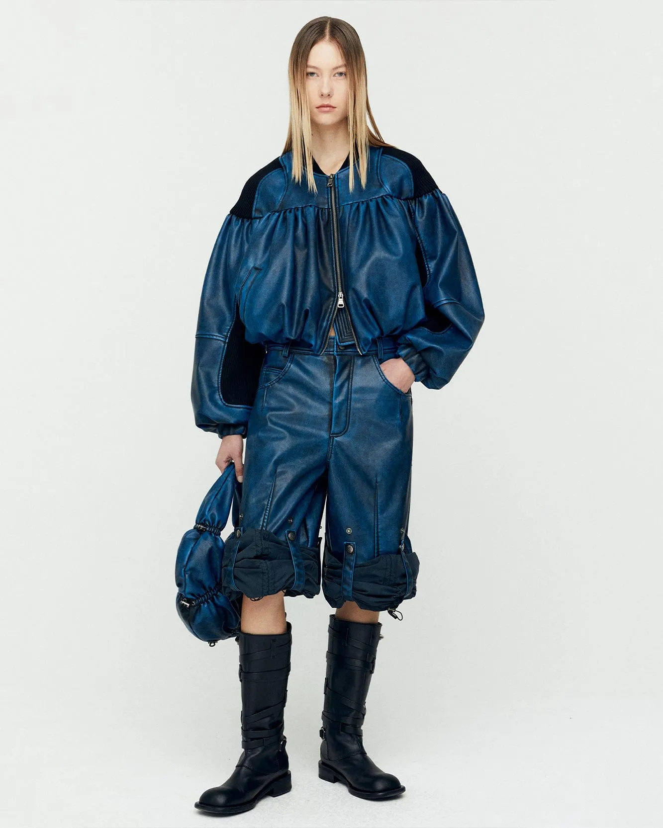 PARACHUTE GEAR FAUX LEATHER PANTS apa771w(BLUE)