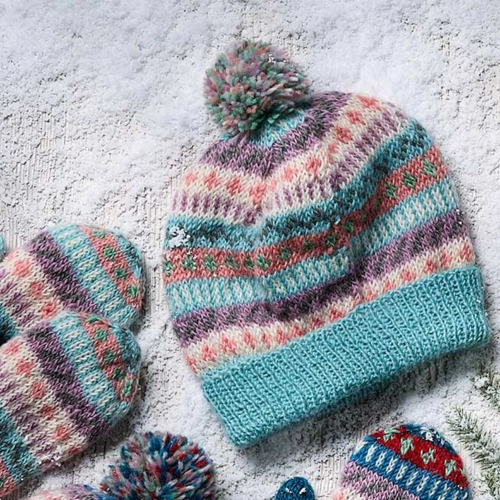 Pastel Folklore Knit Pom Hat