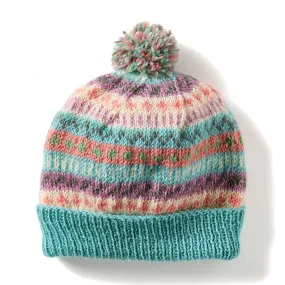 Pastel Folklore Knit Pom Hat