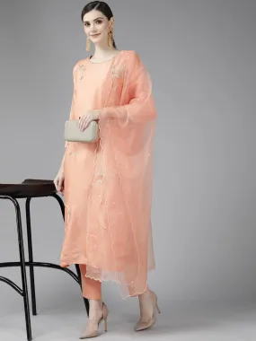 Peach Beads And Stones Dupatta Set