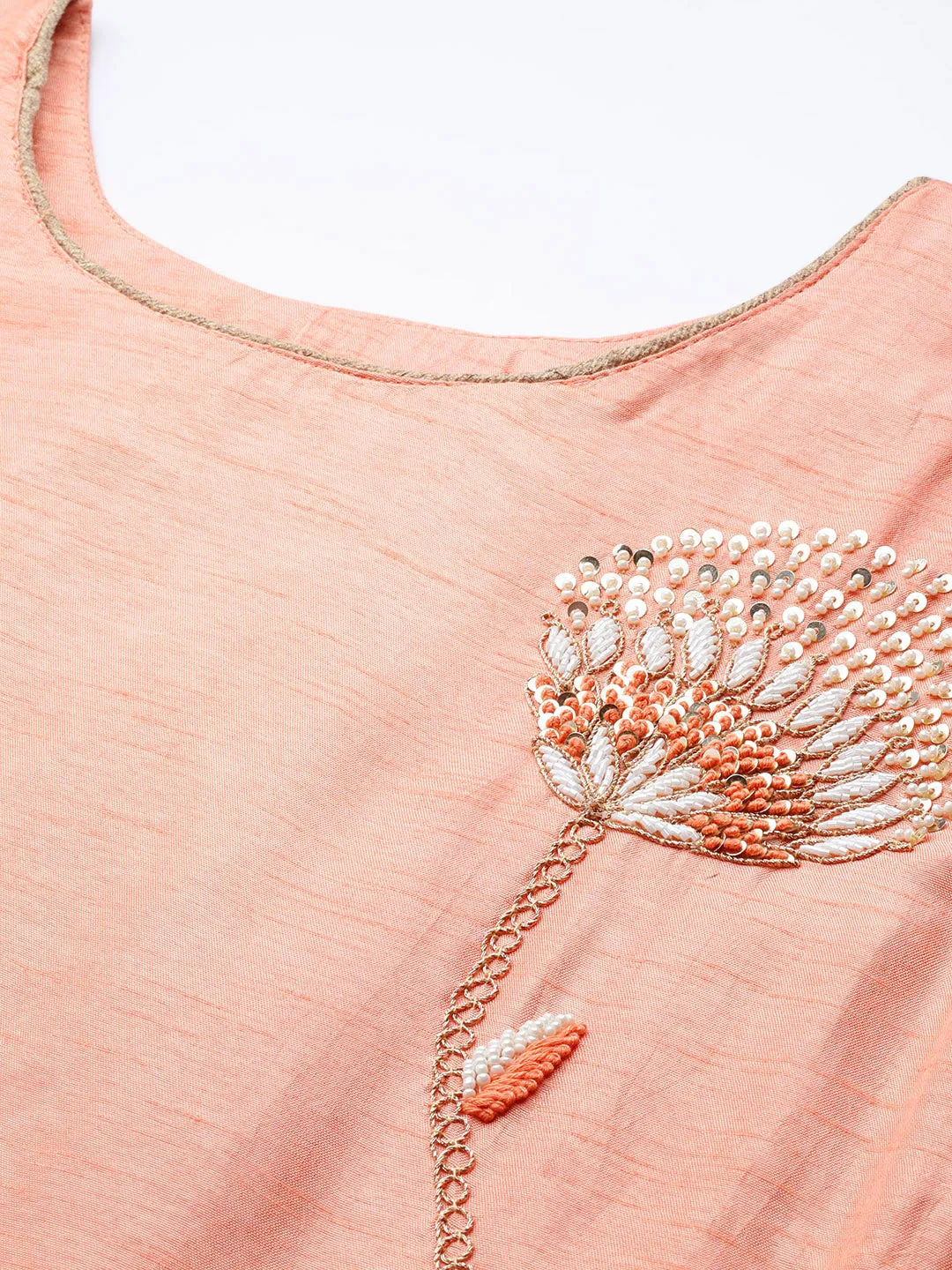 Peach Beads And Stones Dupatta Set