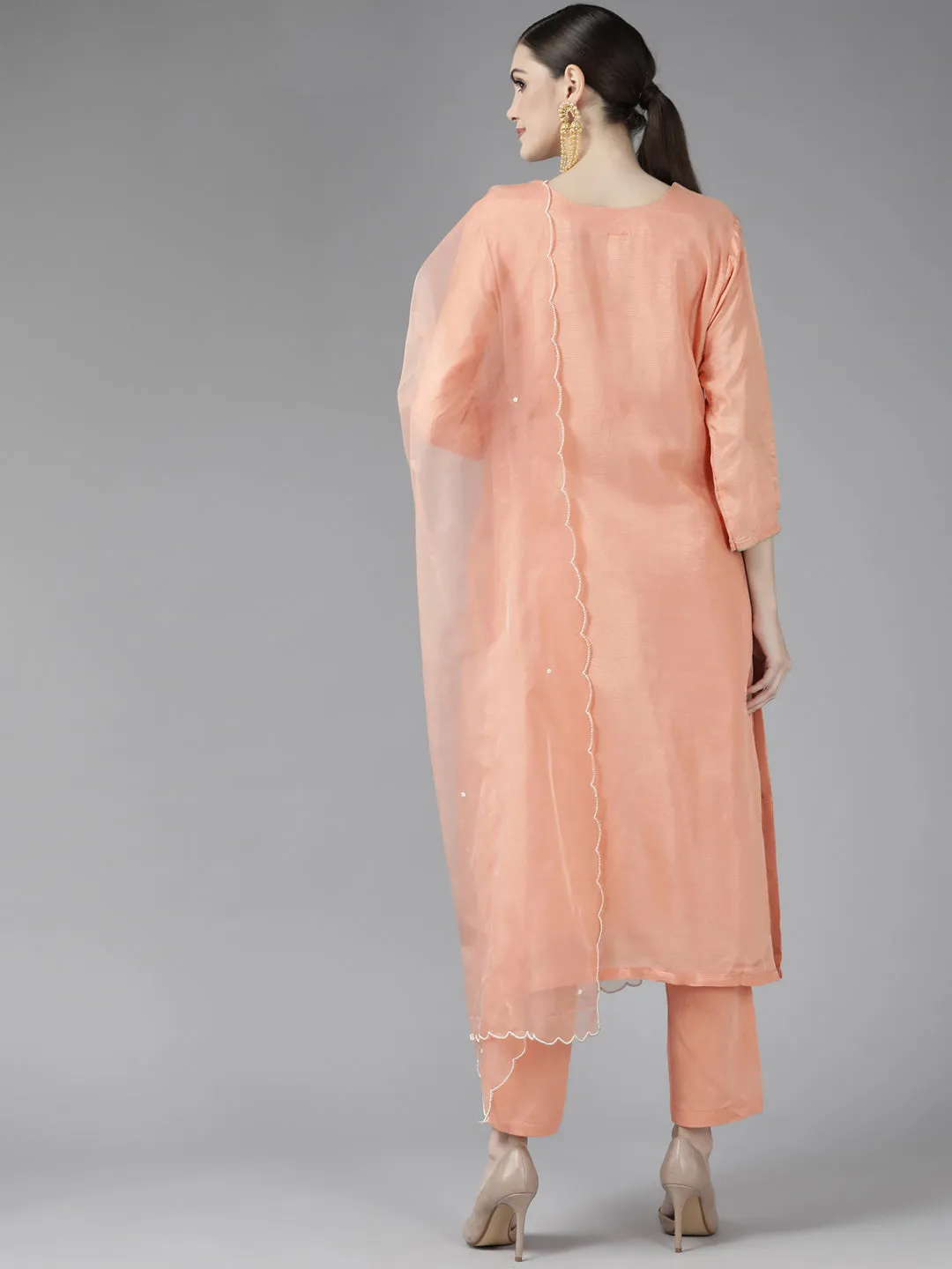 Peach Beads And Stones Dupatta Set