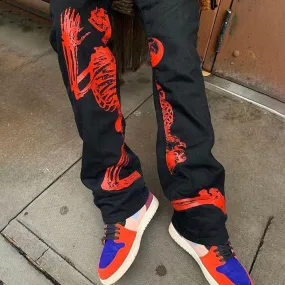 Personalized skull contrast print trousers