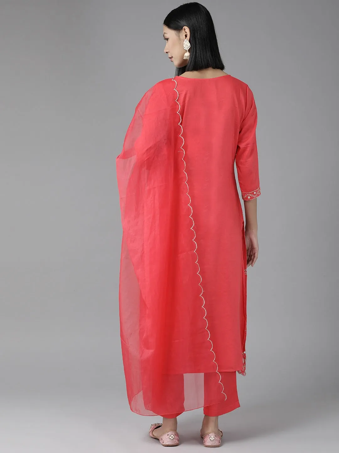 Pink Mirror Work Dupatta Set