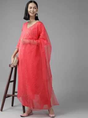 Pink Mirror Work Dupatta Set