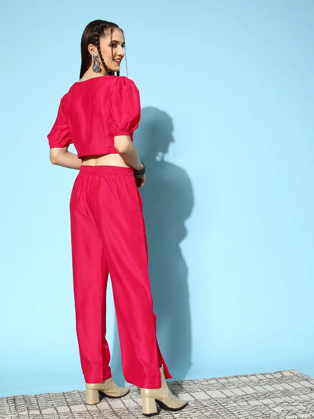 Pink Silk Top & Trousers
