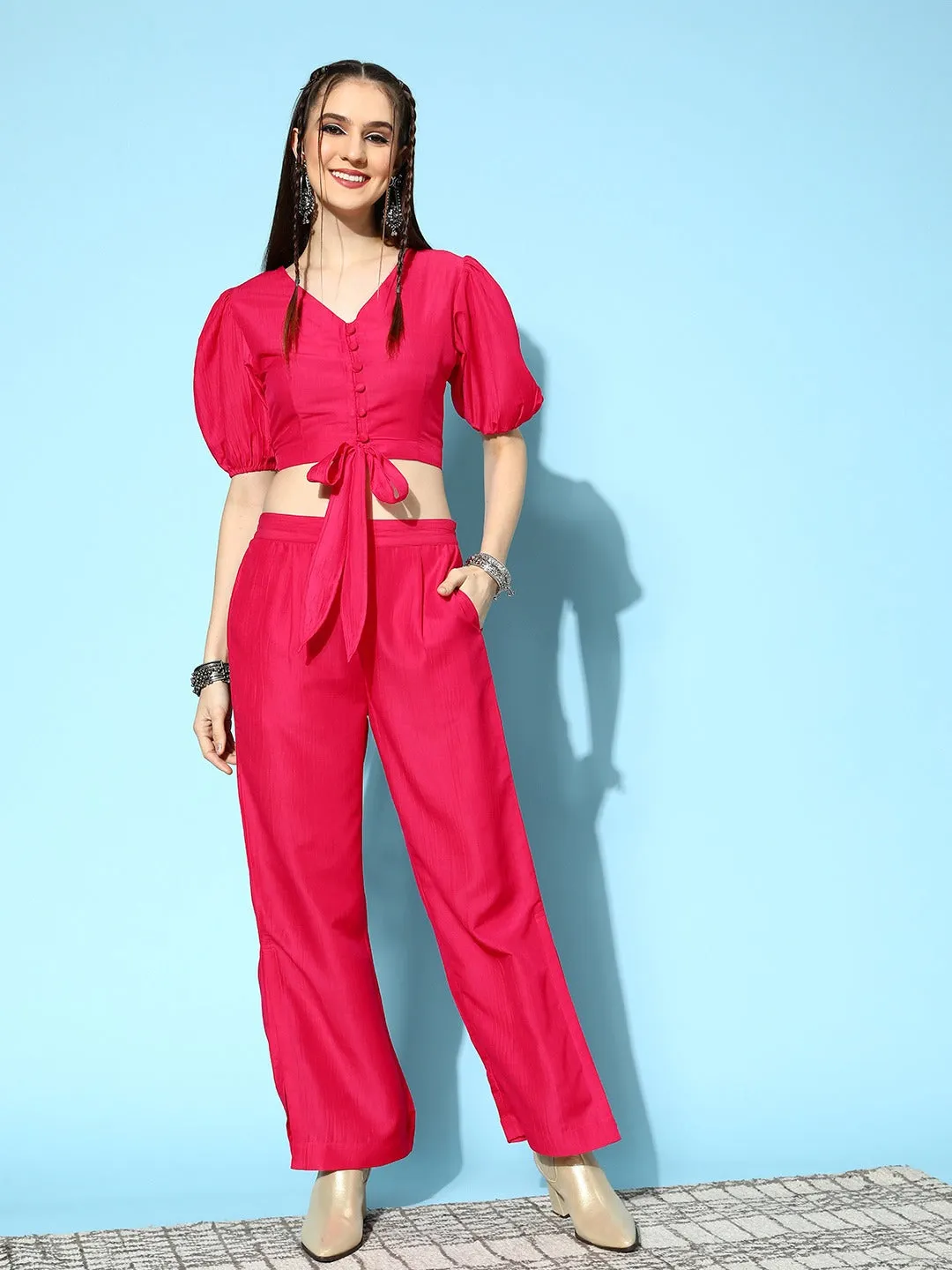 Pink Silk Top & Trousers