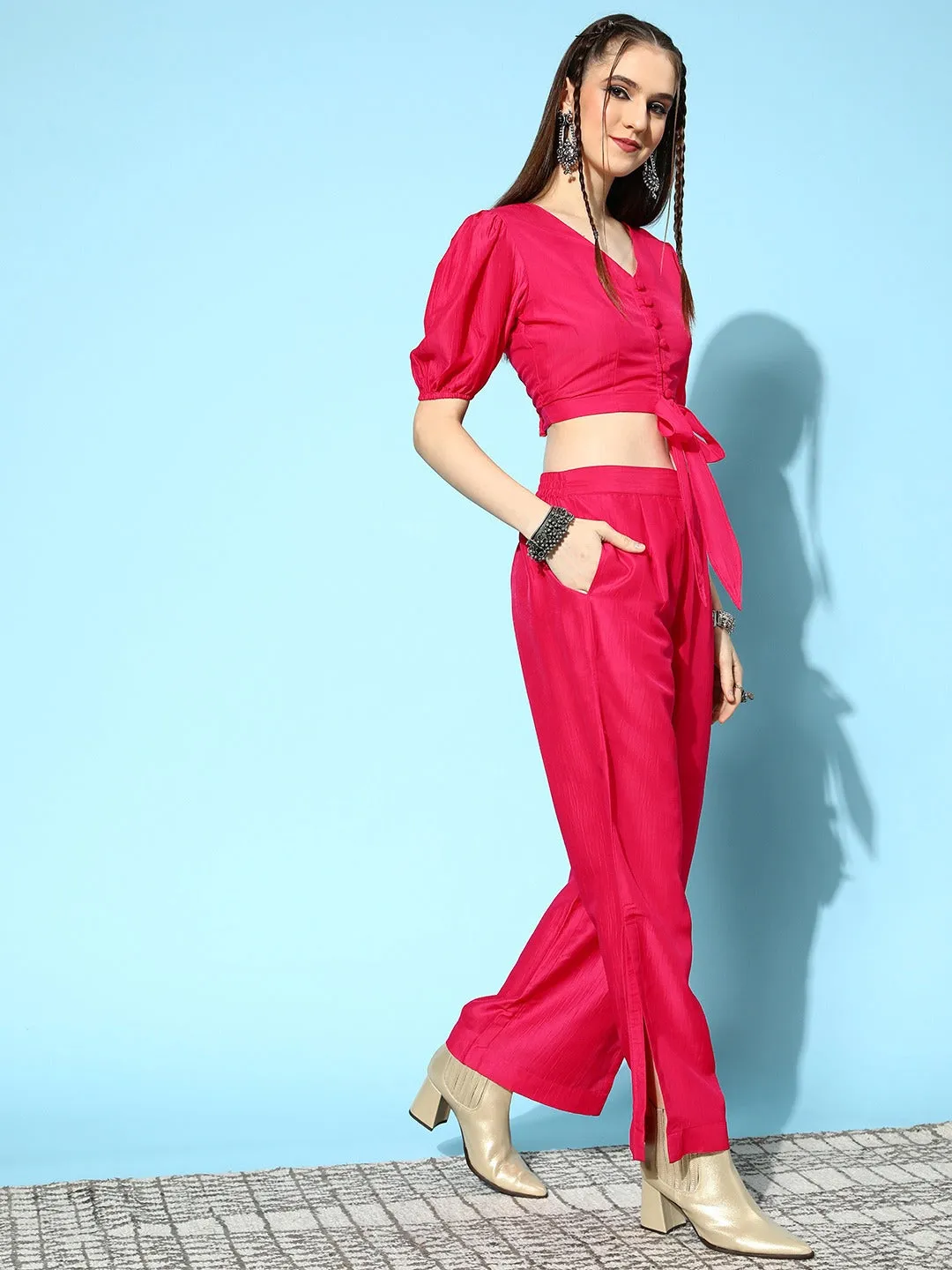 Pink Silk Top & Trousers