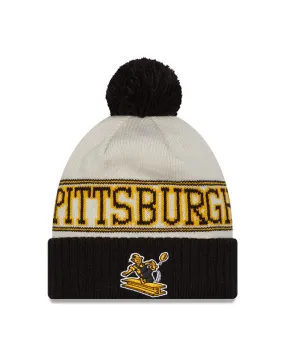 Pittsburgh Steelers New Era 2023 Sideline Historic Pom Cuffed Knit Hat - Cream/Bla